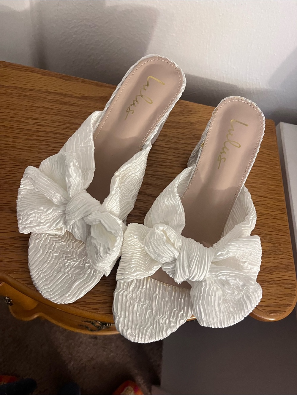 Lulu's Ivory Bow Slide Mules